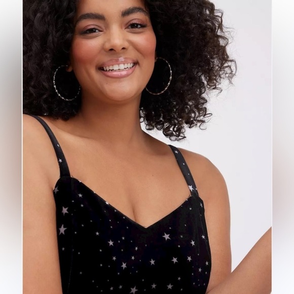 Torrid Black Stretch Knit Velvet Silver Star Print Midi Dress 00 M/L - Picture 8 of 10